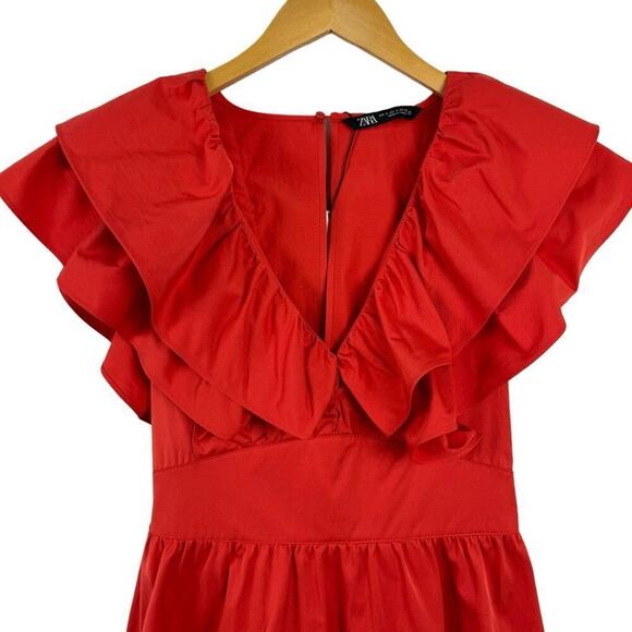 NWT Zara Womens Red Ruffle Mini Dress Blogger Favorite Small 1971/154/649 - Picture 3 of 15